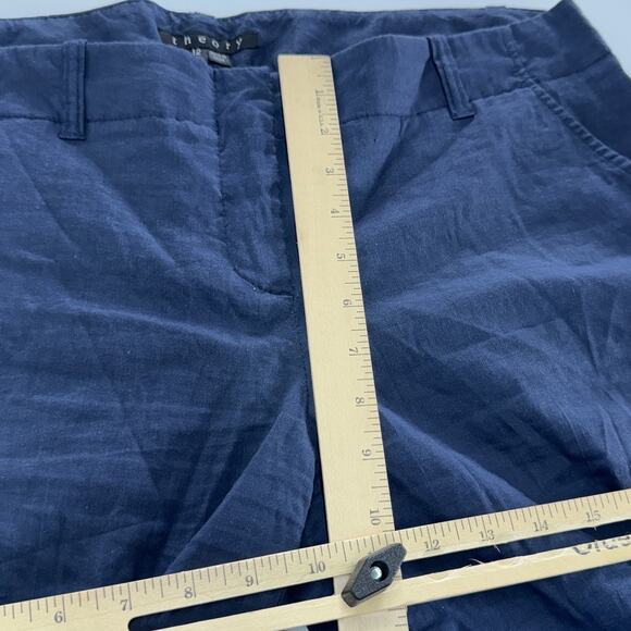Theory Pants Womens 12 Navy Blue Linen Blend Wide Leg Stretch Dress Trousers - Picture 7 of 8